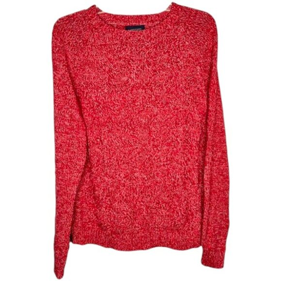 Lands' End Sweaters - Lands' End Cotton Crewneck Weave-Front Drifter Sweater - Red/White - XL